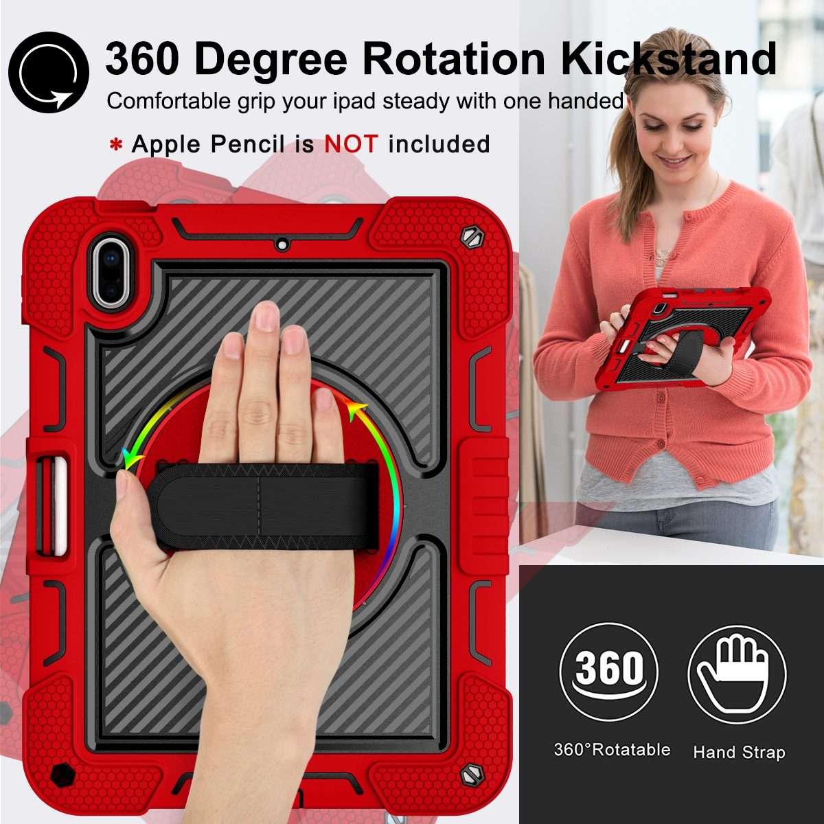 For iPad 2025 / 2022 360 Degree Rotation Shockproof Silicone + PC Tablet Case(Red+Black)