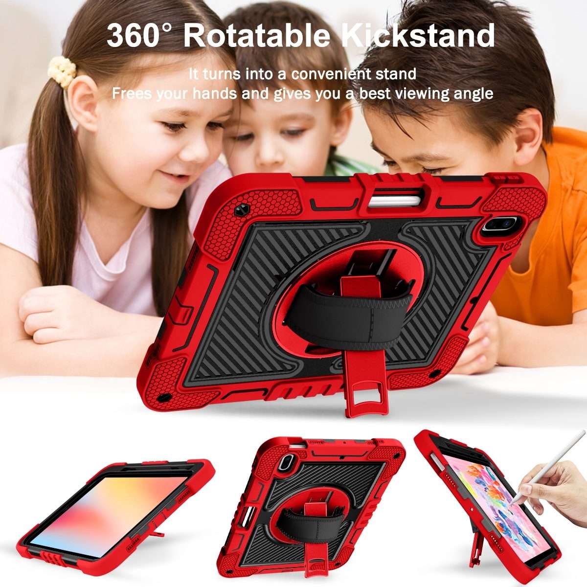 For iPad 2025 / 2022 360 Degree Rotation Shockproof Silicone + PC Tablet Case(Red+Black)