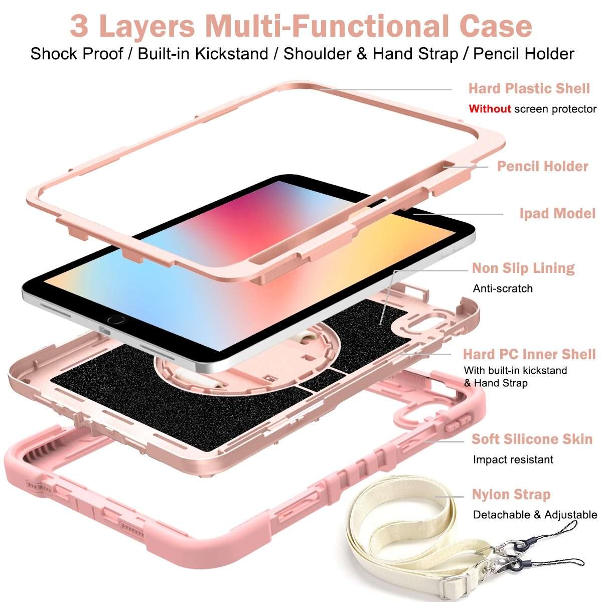 For iPad 2025 / 2022 360 Degree Rotation Shockproof Silicone + PC Tablet Case(Rose Gold)