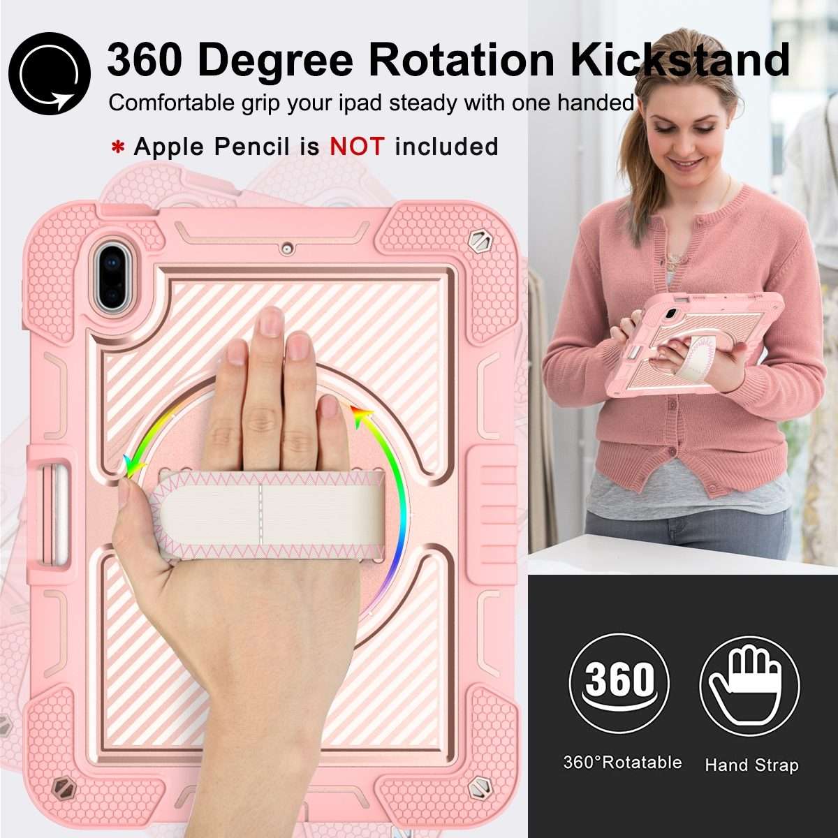 For iPad 2025 / 2022 360 Degree Rotation Shockproof Silicone + PC Tablet Case(Rose Gold)