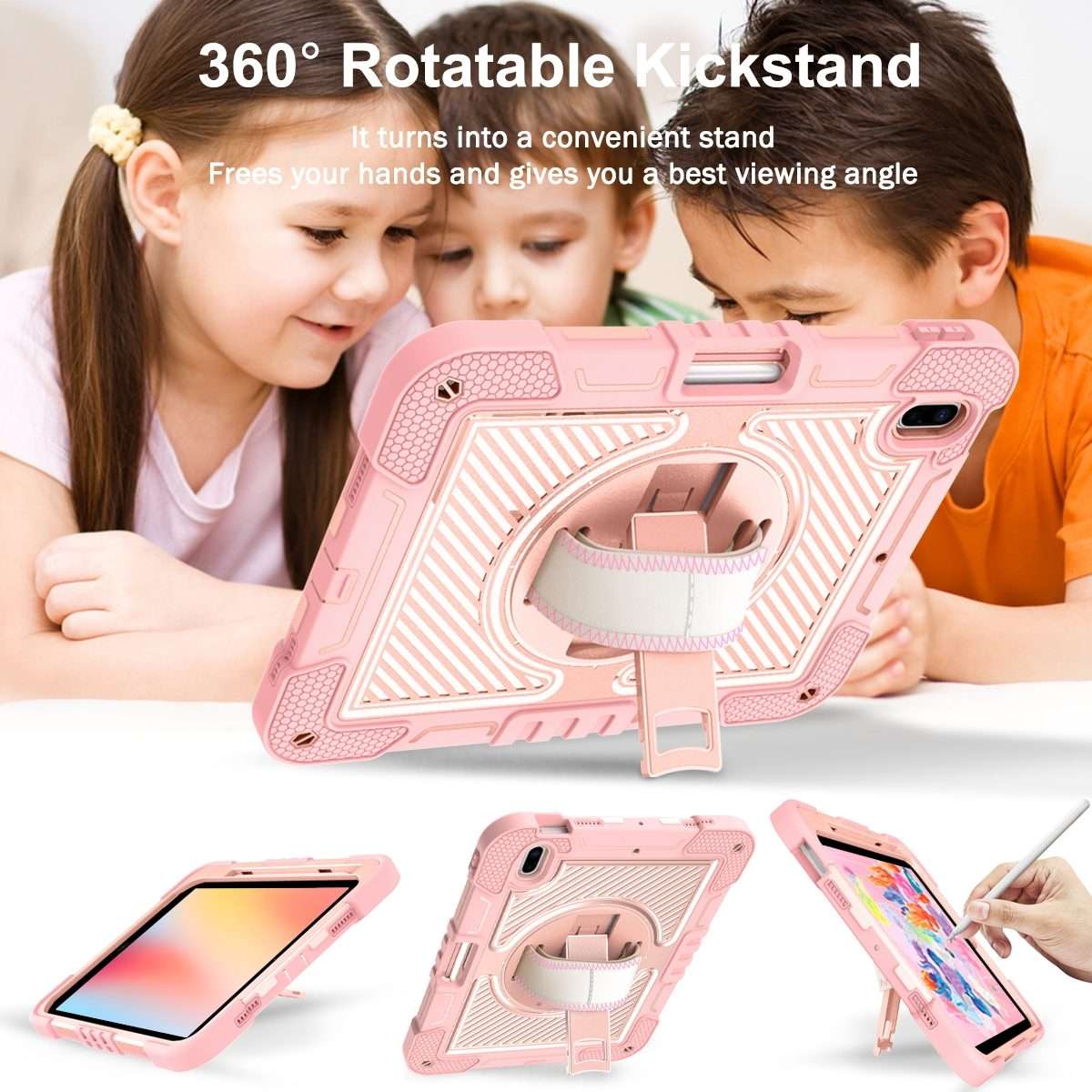 For iPad 2025 / 2022 360 Degree Rotation Shockproof Silicone + PC Tablet Case(Rose Gold)