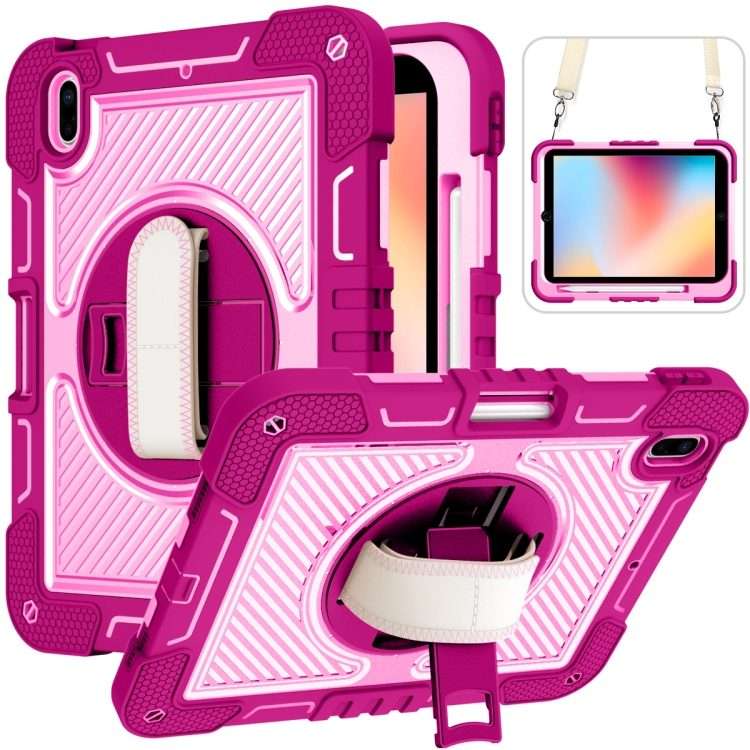For iPad 2025 / 2022 360 Degree Rotation Shockproof Silicone + PC Tablet Case(Rose Red+Pink)