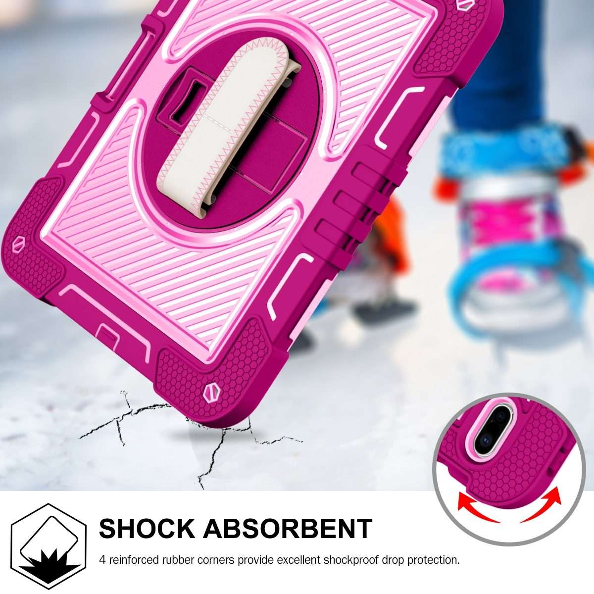 For iPad 2025 / 2022 360 Degree Rotation Shockproof Silicone + PC Tablet Case(Rose Red+Pink)