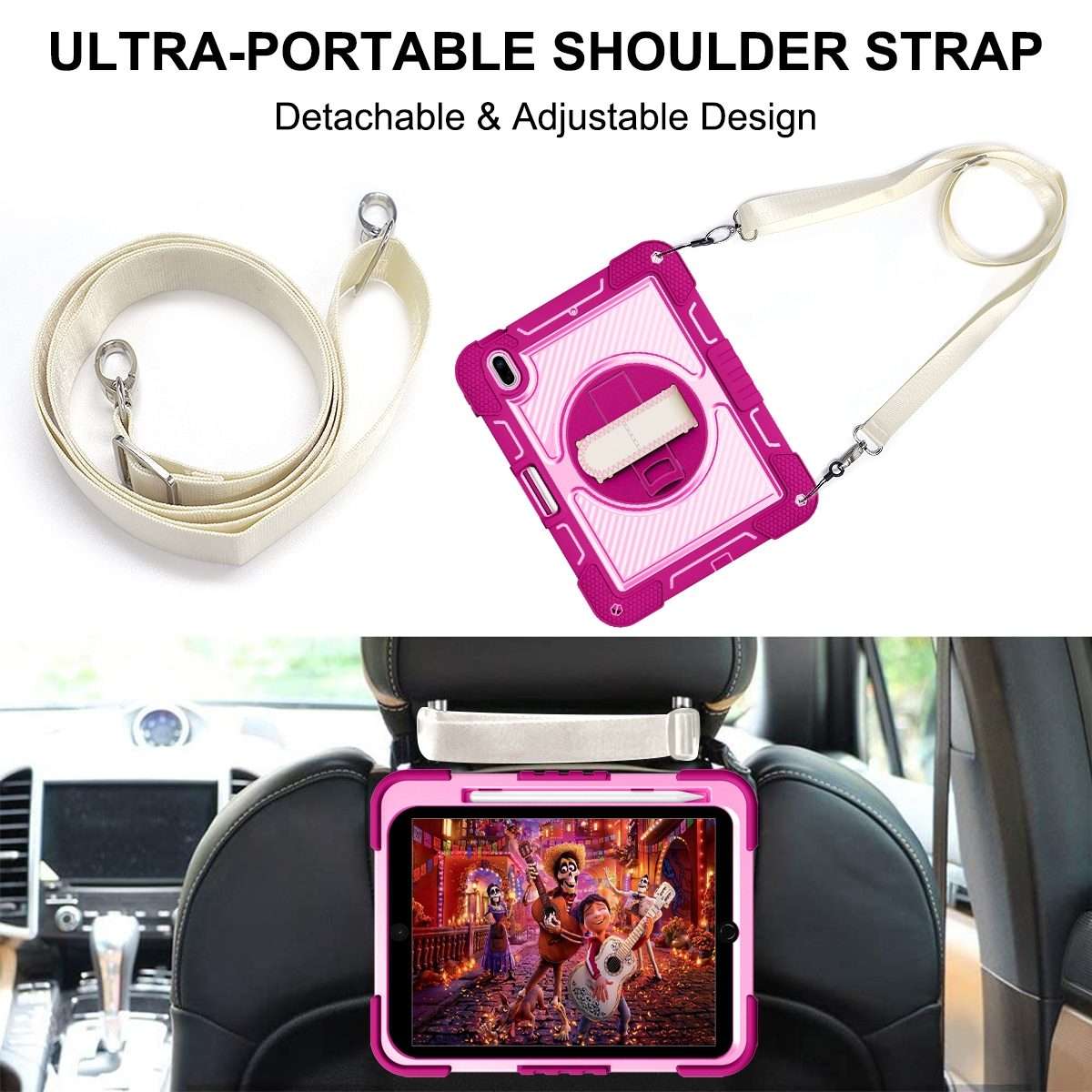 For iPad 2025 / 2022 360 Degree Rotation Shockproof Silicone + PC Tablet Case(Rose Red+Pink)