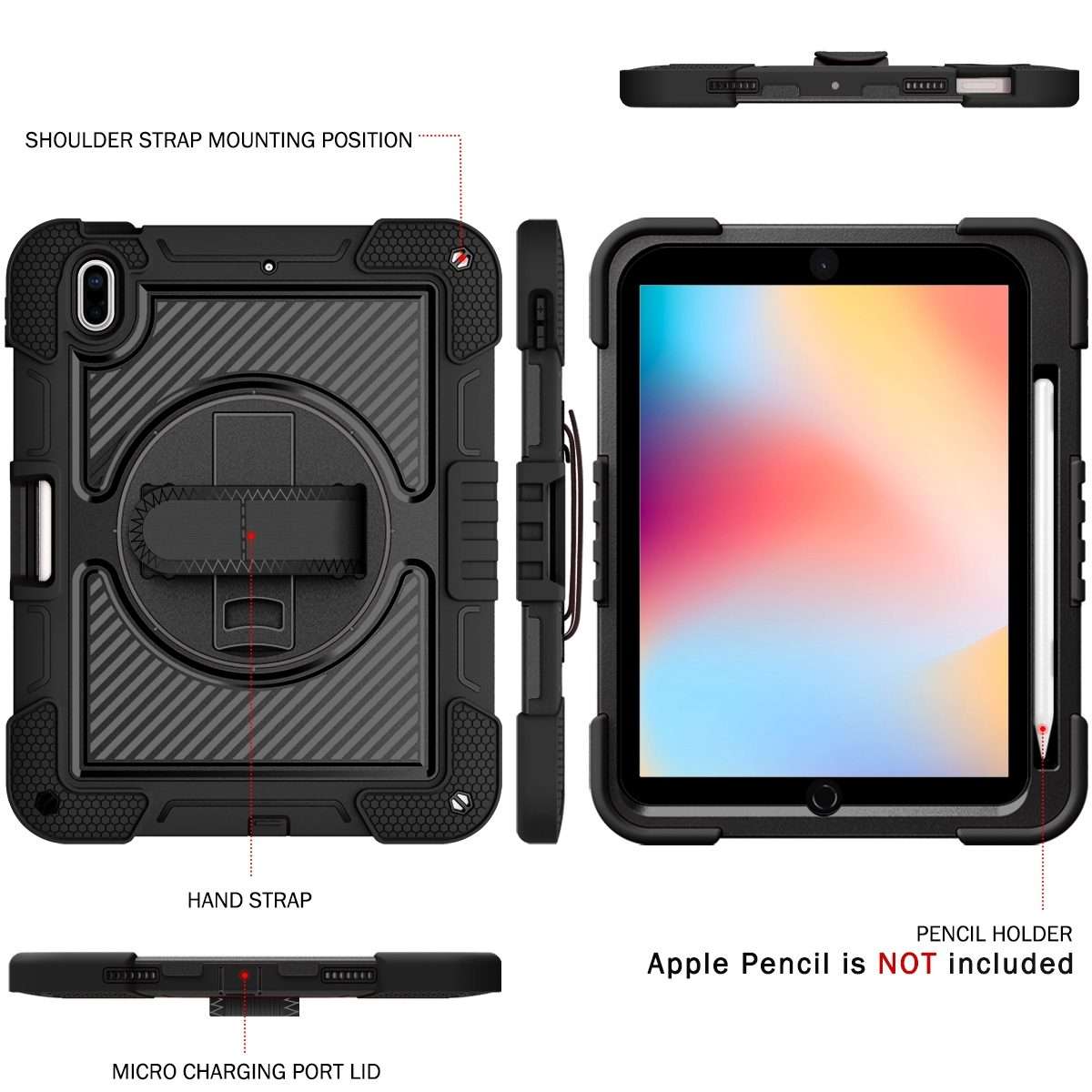 For iPad 2025 / 2022 360 Degree Rotation Shockproof Silicone + PC Tablet Case(Black)