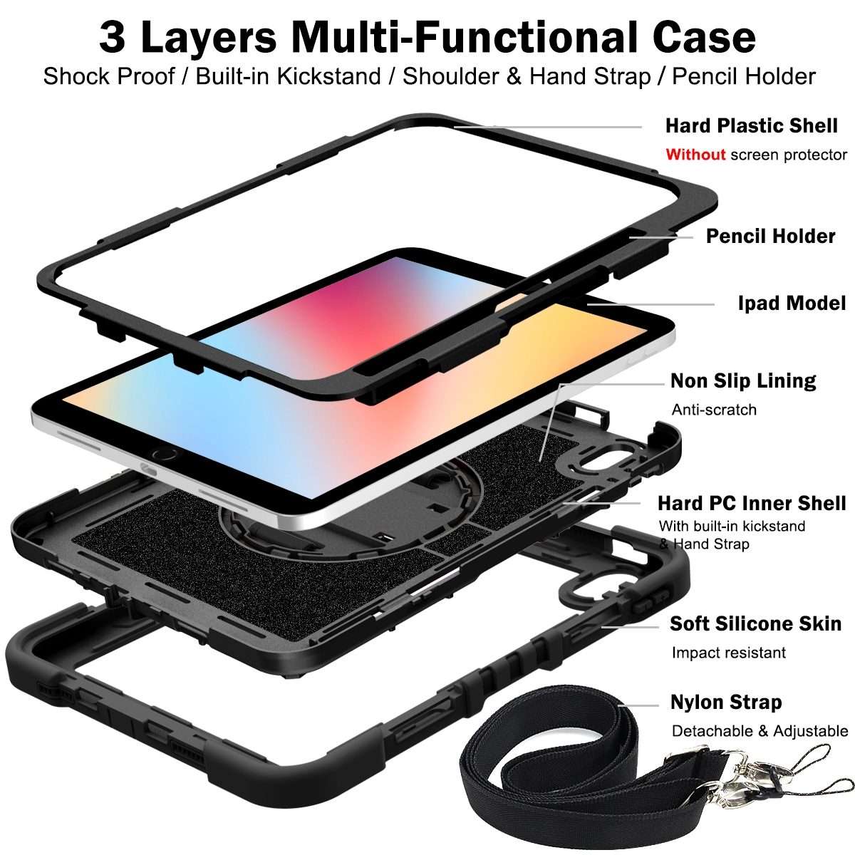 For iPad 2025 / 2022 360 Degree Rotation Shockproof Silicone + PC Tablet Case(Black)
