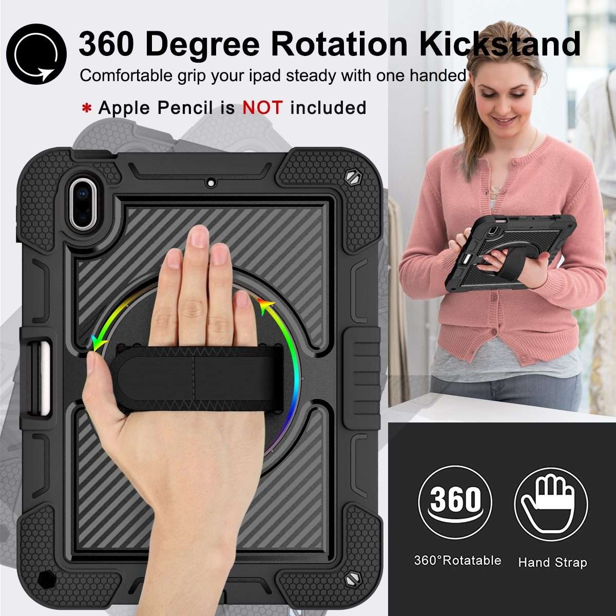 For iPad 2025 / 2022 360 Degree Rotation Shockproof Silicone + PC Tablet Case(Black)