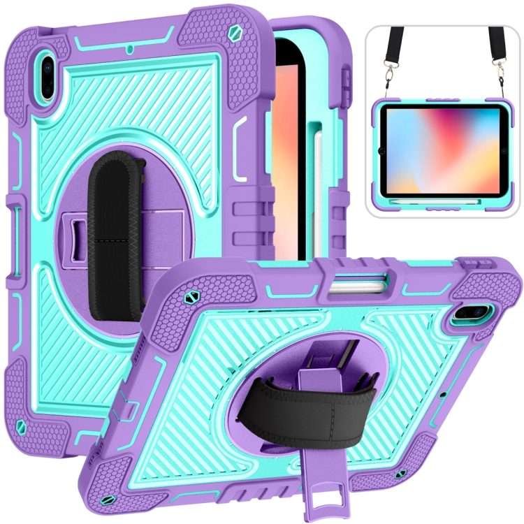 For iPad 2025 / 2022 360 Degree Rotation Shockproof Silicone + PC Tablet Case(Purple + Mint Green)