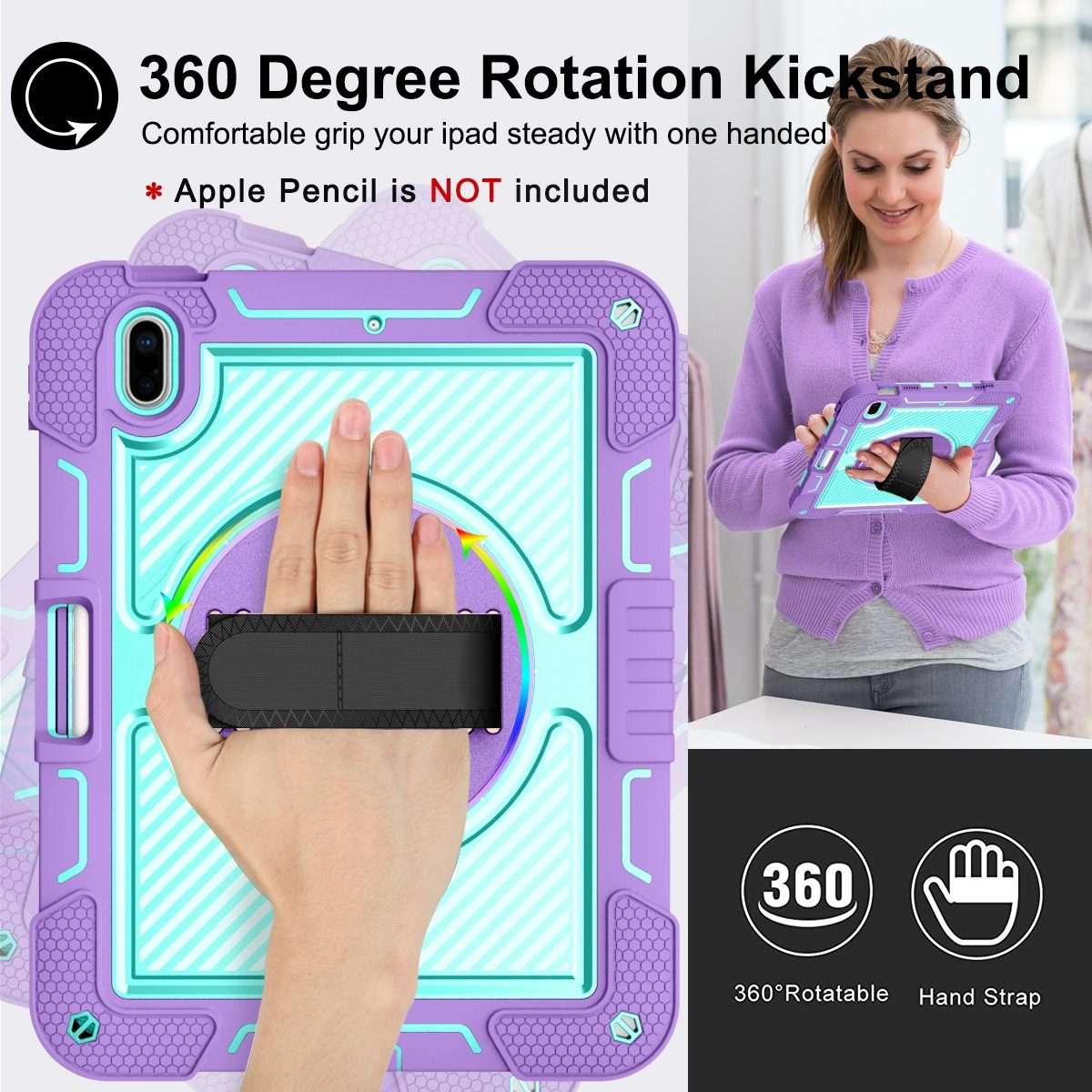 For iPad 2025 / 2022 360 Degree Rotation Shockproof Silicone + PC Tablet Case(Purple + Mint Green)