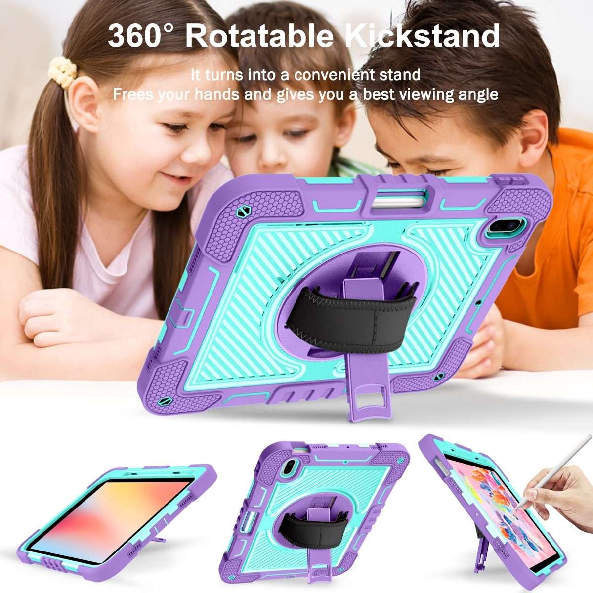 For iPad 2025 / 2022 360 Degree Rotation Shockproof Silicone + PC Tablet Case(Purple + Mint Green)