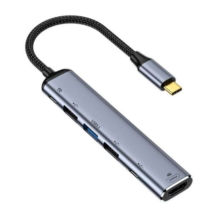 Y004 6 in 1 USB-C/Type-C to HDMI+USB 3.1+Dual USB 2.0+Dual USB-C/Type-C Interface Multifunctional