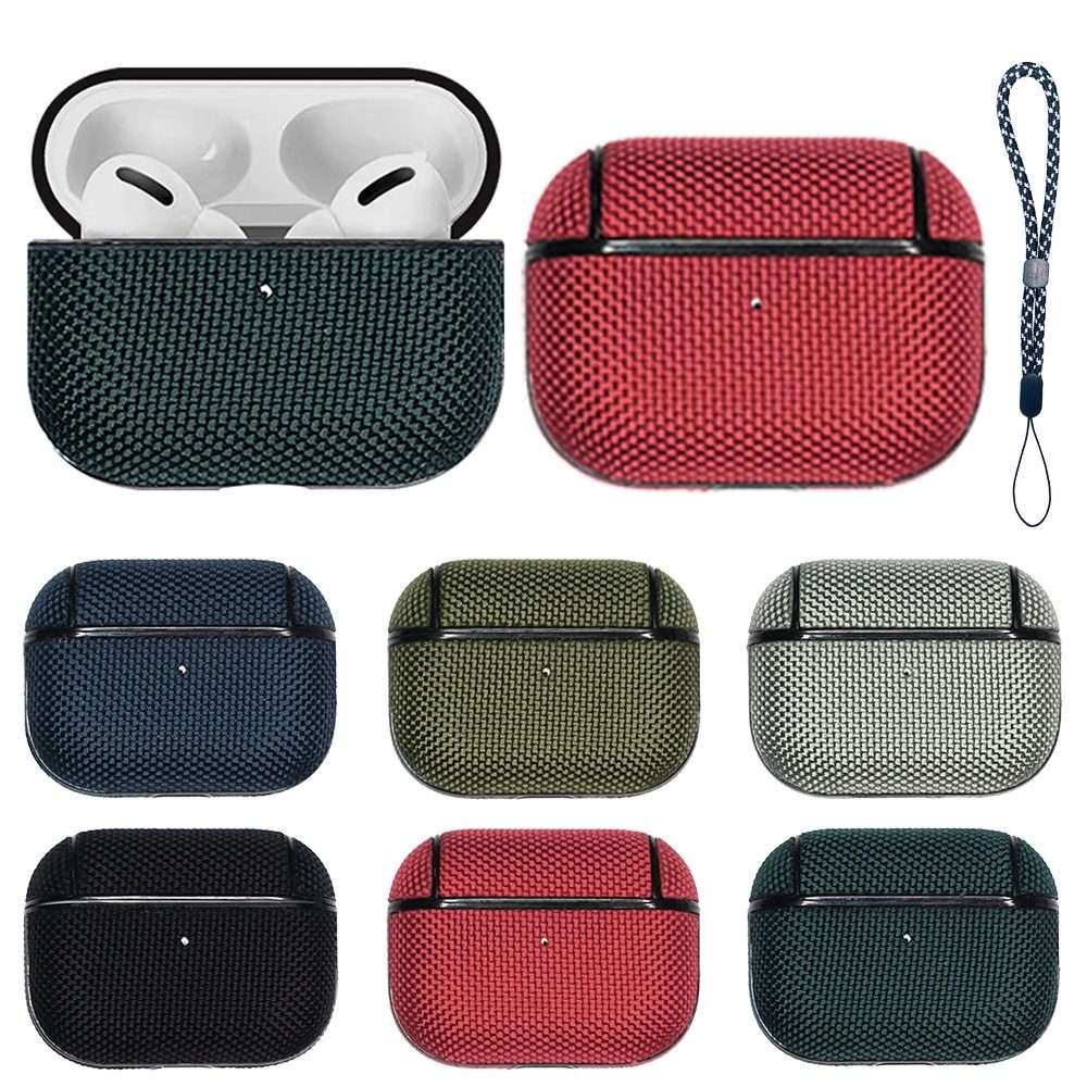 For AirPods Pro 2 Nylon Waterproof Wireless Earphone Case with Lanyard(Grey)