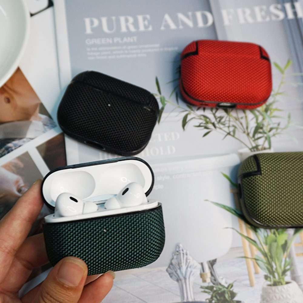 For AirPods Pro 2 Nylon Waterproof Wireless Earphone Case with Lanyard(Grey)