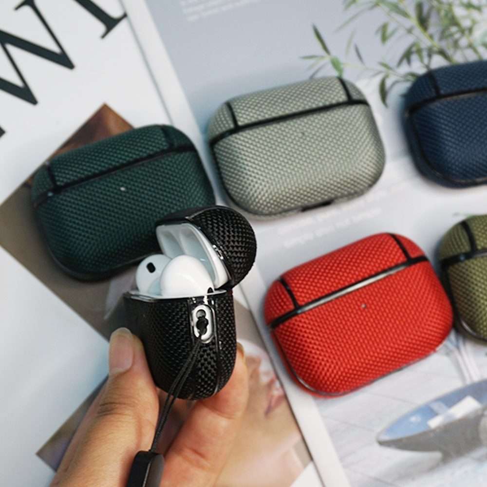 For AirPods Pro 2 Nylon Waterproof Wireless Earphone Case with Lanyard(Army Green)