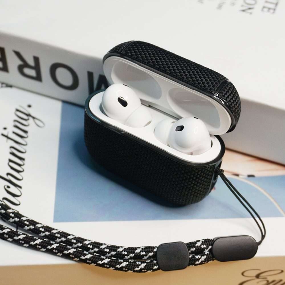 For AirPods Pro 2 Nylon Waterproof Wireless Earphone Case with Lanyard(Dark Blue)
