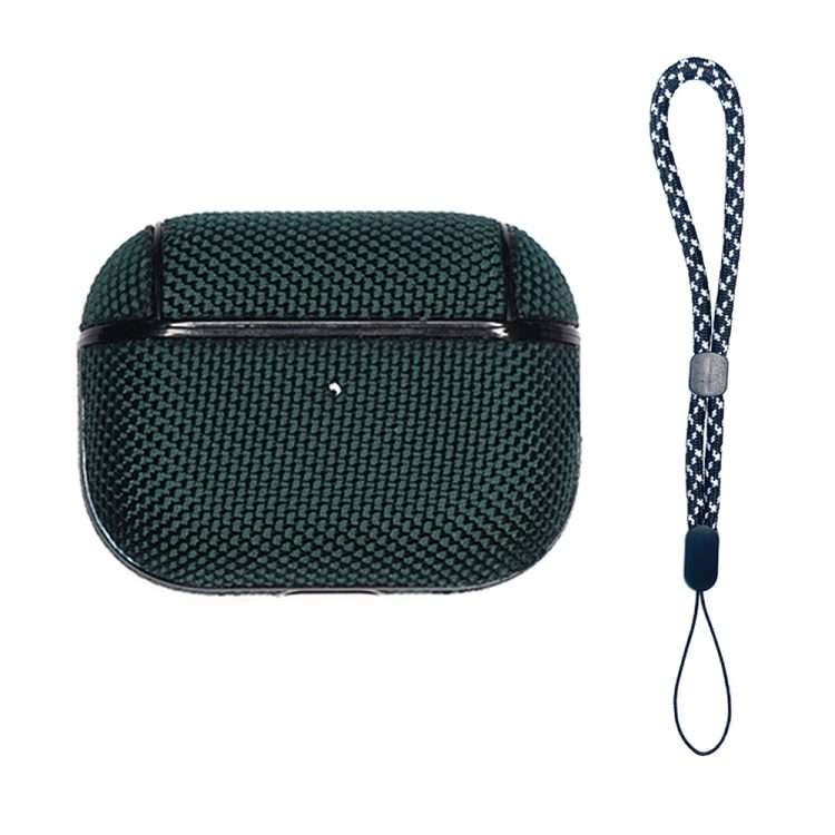 For AirPods Pro 2 Nylon Waterproof Wireless Earphone Case with Lanyard(Dark Green)