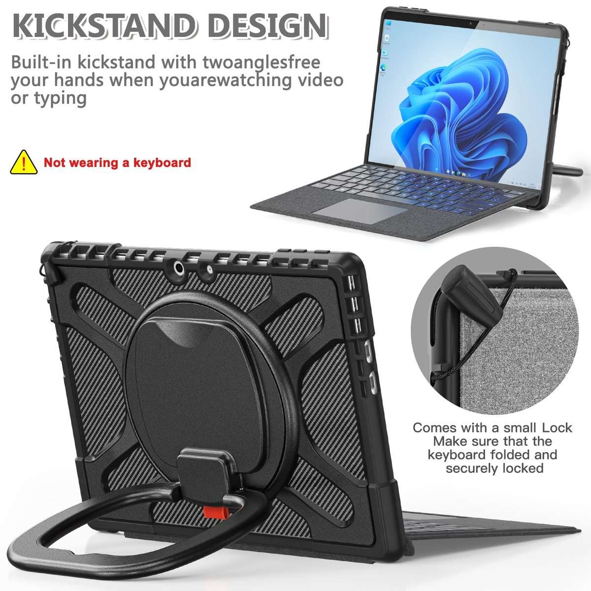 For MicroSoft Surface Pro 9 / 10 / 11 Handle Rotatable Kickstand Shockproof Tablet Case(Black)