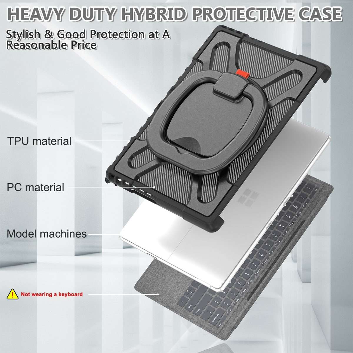 For MicroSoft Surface Pro 9 / 10 / 11 Handle Rotatable Kickstand Shockproof Tablet Case(Black)