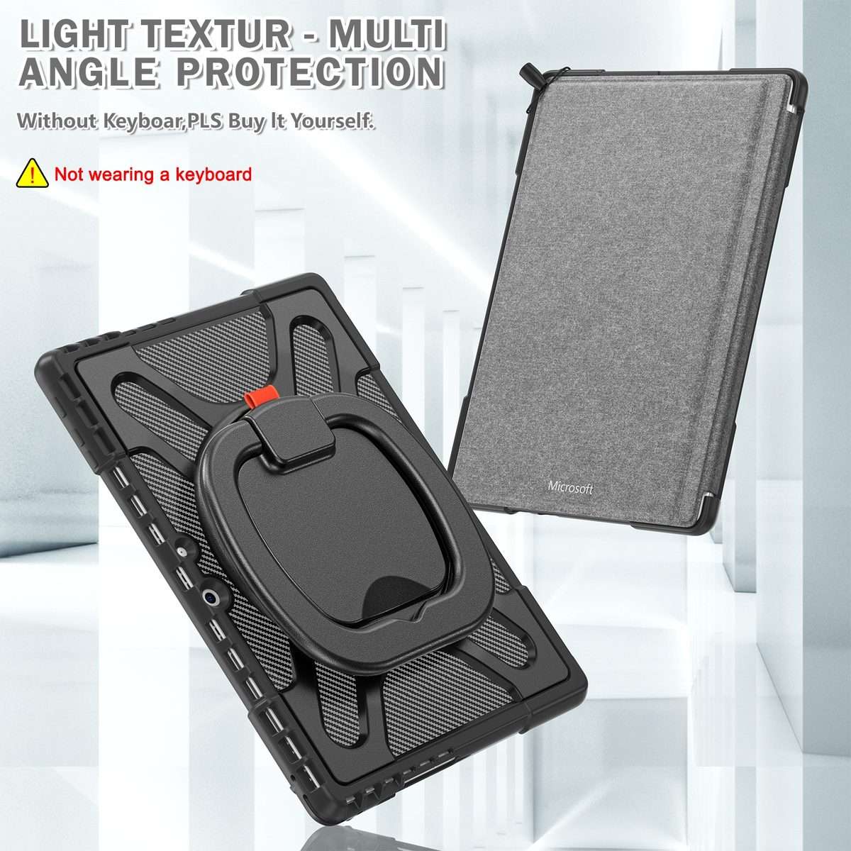 For MicroSoft Surface Pro 9 / 10 / 11 Handle Rotatable Kickstand Shockproof Tablet Case(Black)