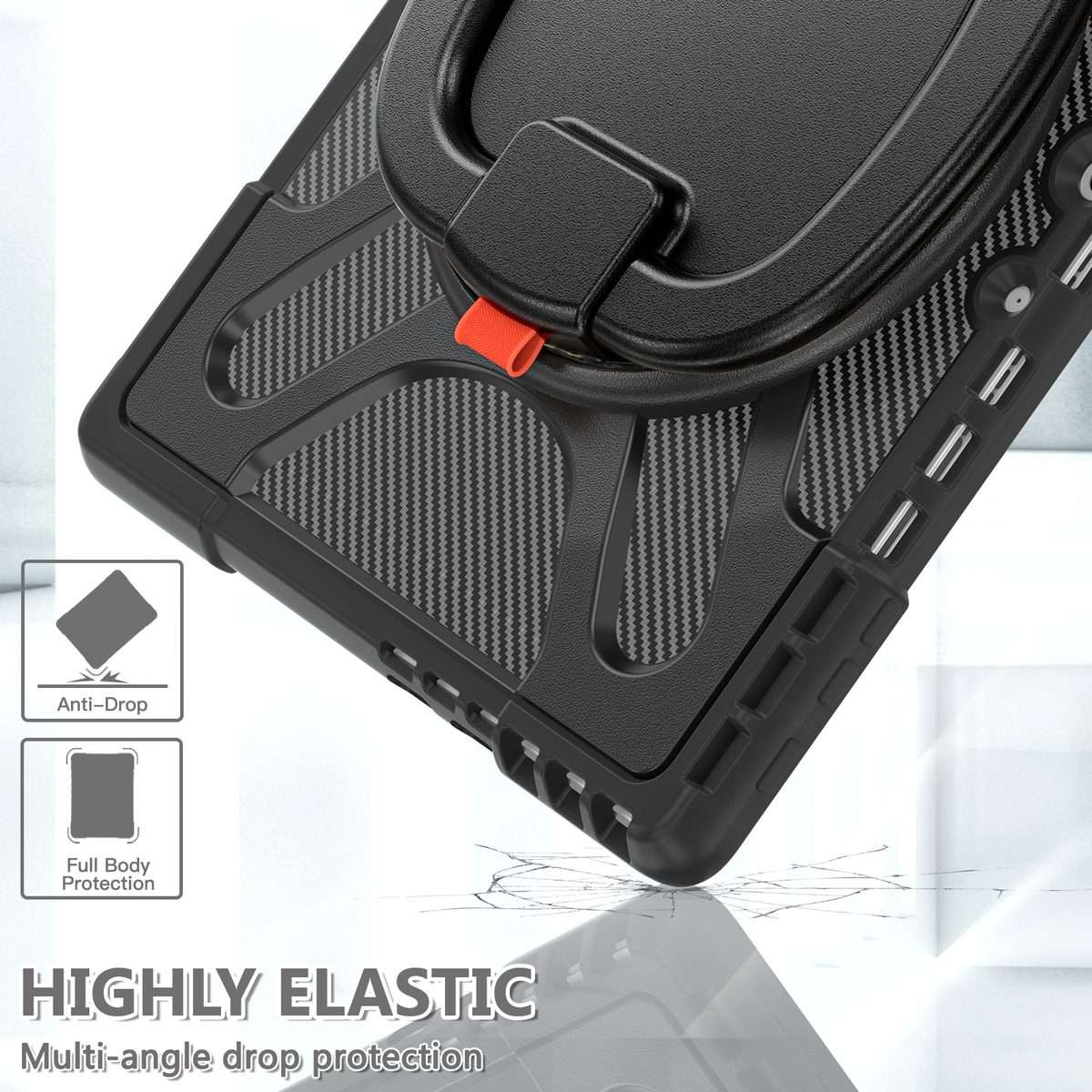 For MicroSoft Surface Pro 9 / 10 / 11 Handle Rotatable Kickstand Shockproof Tablet Case(Black)