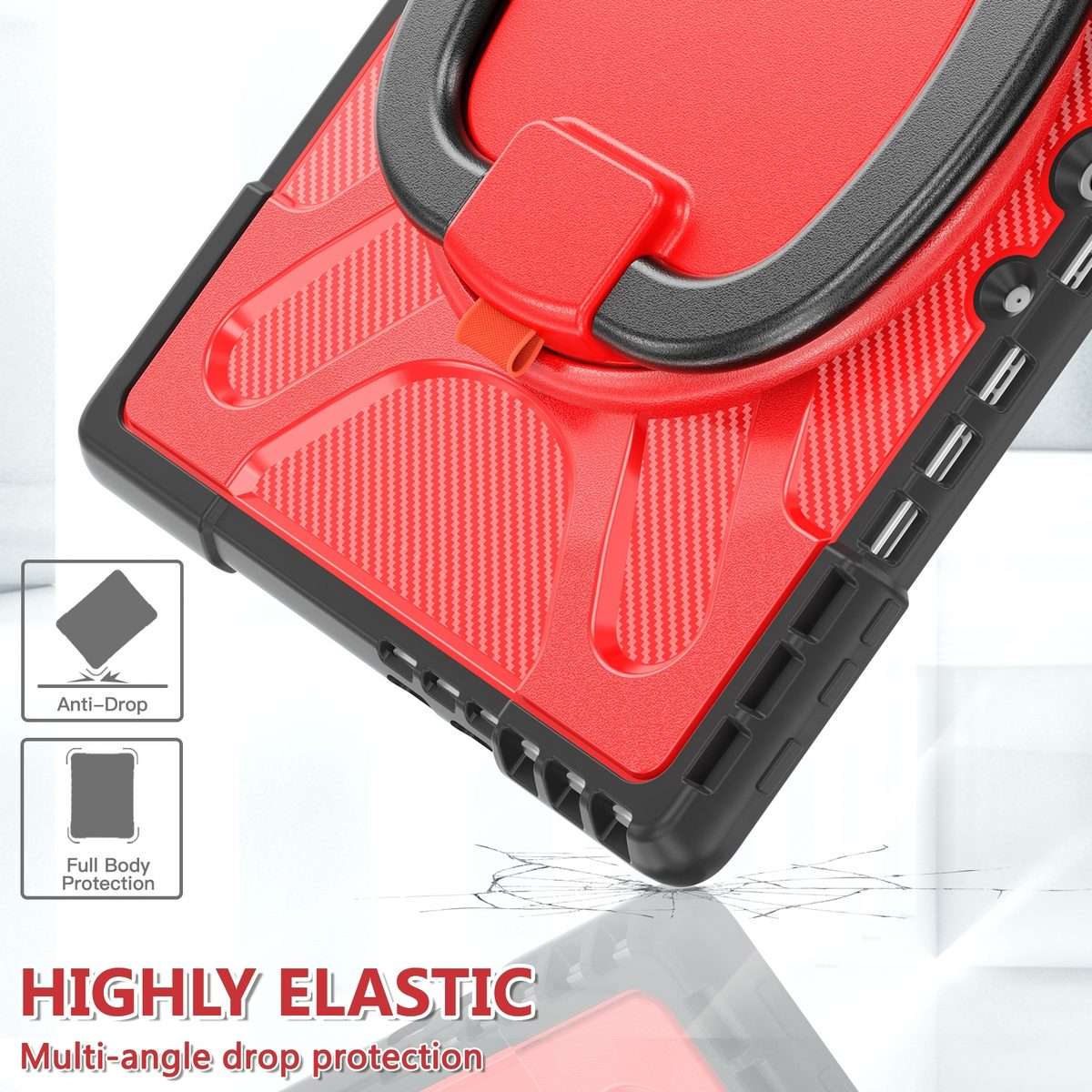 For MicroSoft Surface Pro 9 / 10 / 11 Handle Rotatable Kickstand Shockproof Tablet Case(Red)