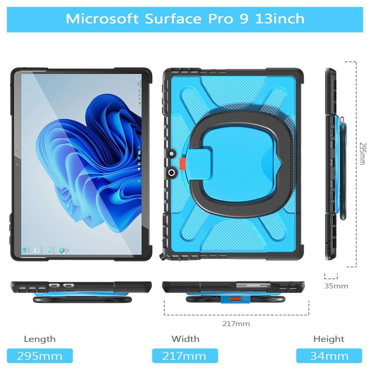 For MicroSoft Surface Pro 9 / 10 / 11 Handle Rotatable Kickstand Shockproof Tablet Case(Blue)