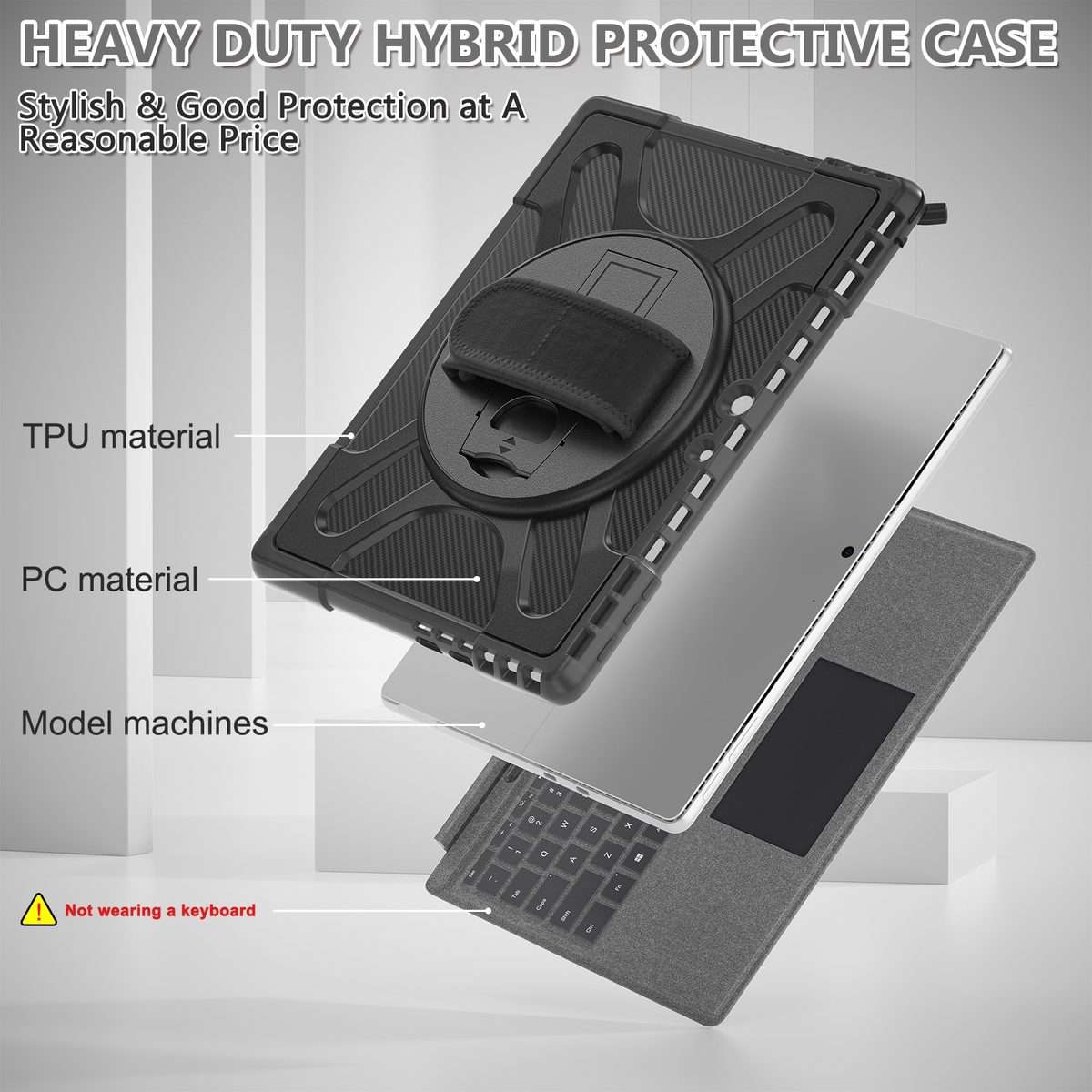 For MicroSoft Surface Pro 9 / 10 / 11 Rotatable Kickstand Grip Shockproof Tablet Case(Black)