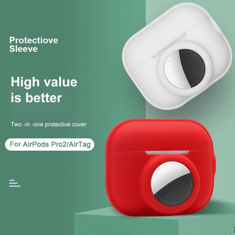 For AirPods Pro 2 / AirTag 2 in 1 Shockproof Full Coverage Silicone Protec ... (Fluorescent Green)