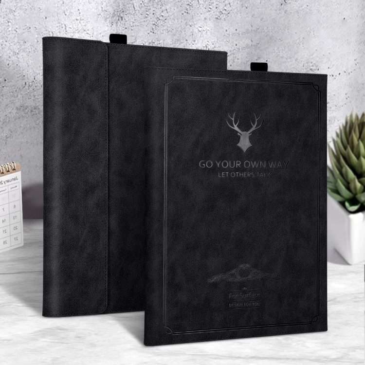 For MicroSoft Surface Pro 9 Deer Head Pattern Leather Tablet Case(Black)