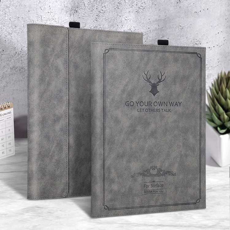 For MicroSoft Surface Pro 9 Deer Head Pattern Leather Tablet Case(Grey)