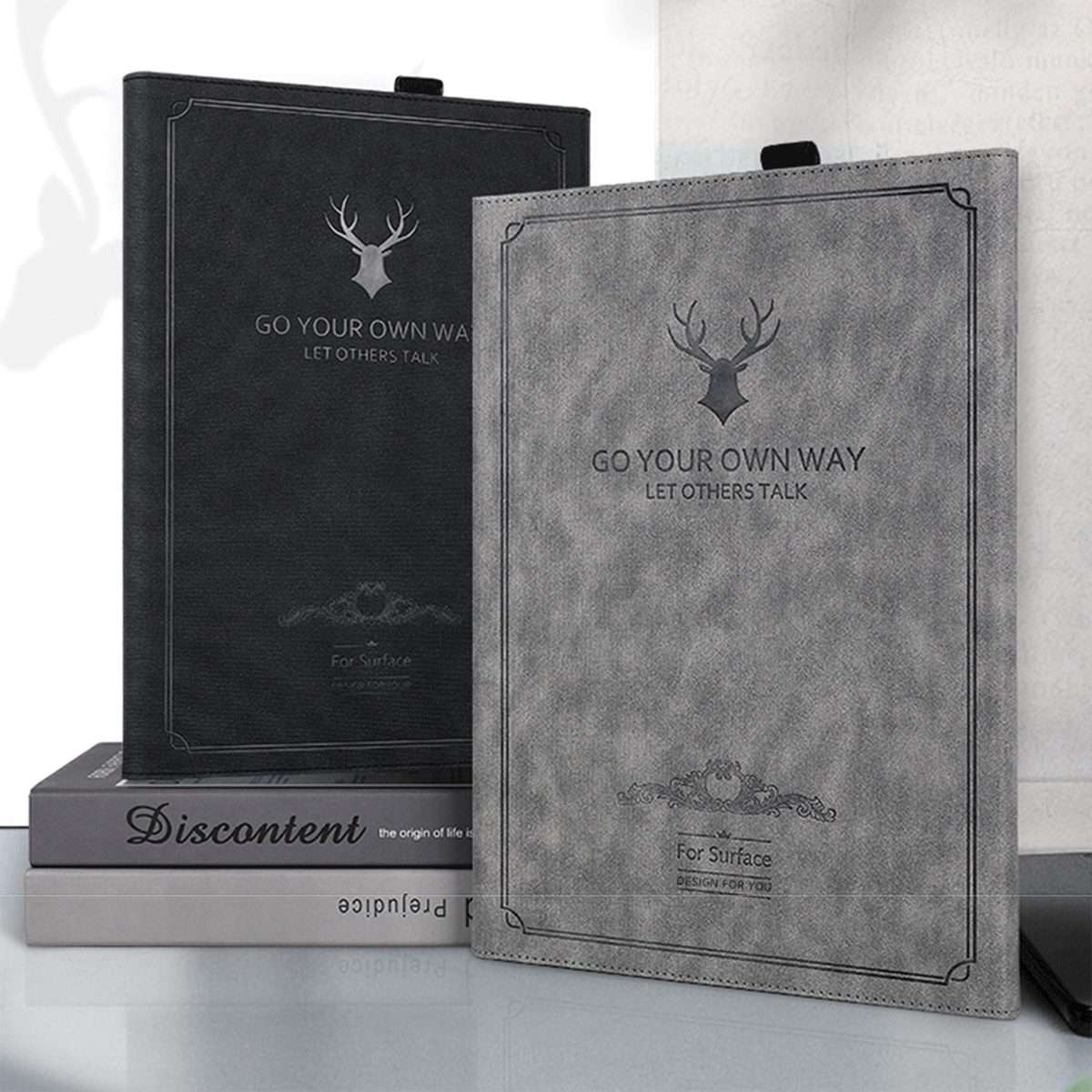 For MicroSoft Surface Pro 9 Deer Head Pattern Leather Tablet Case(Grey)