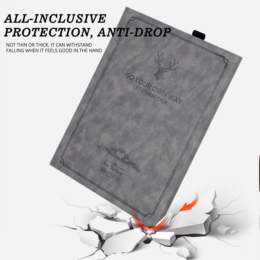 For MicroSoft Surface Pro 9 Deer Head Pattern Leather Tablet Case(Grey)