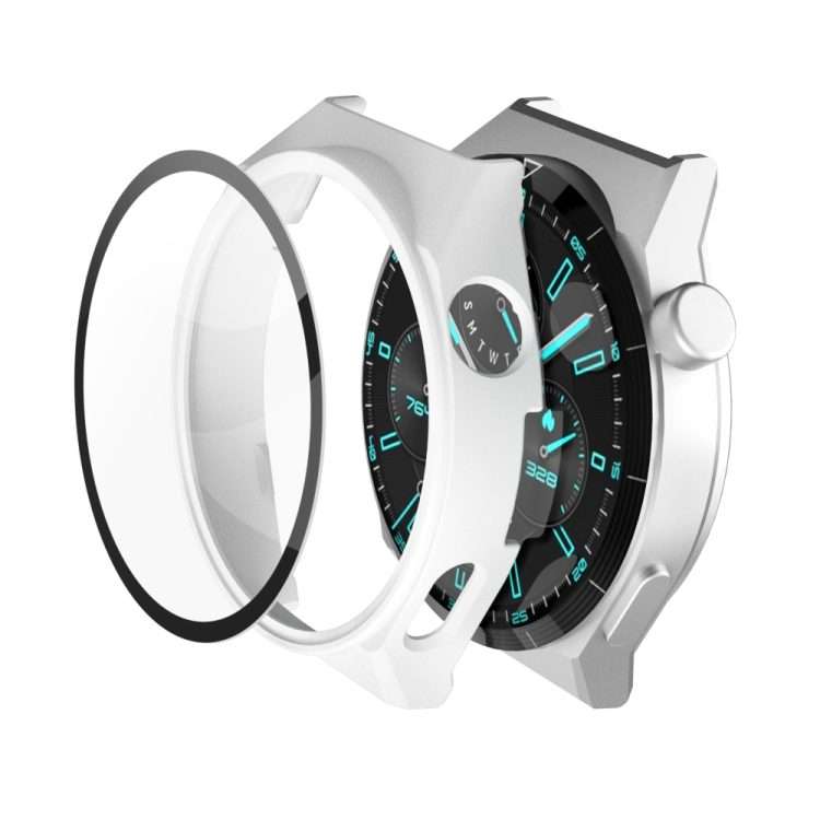 For Huawei GT3 Pro 46mm 2 in 1 PC Frame + Tempered Glass Film Watch Protective Case(White)
