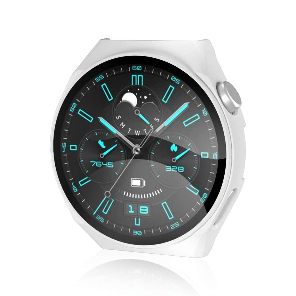 For Huawei GT3 Pro 46mm 2 in 1 PC Frame + Tempered Glass Film Watch Protective Case(White)