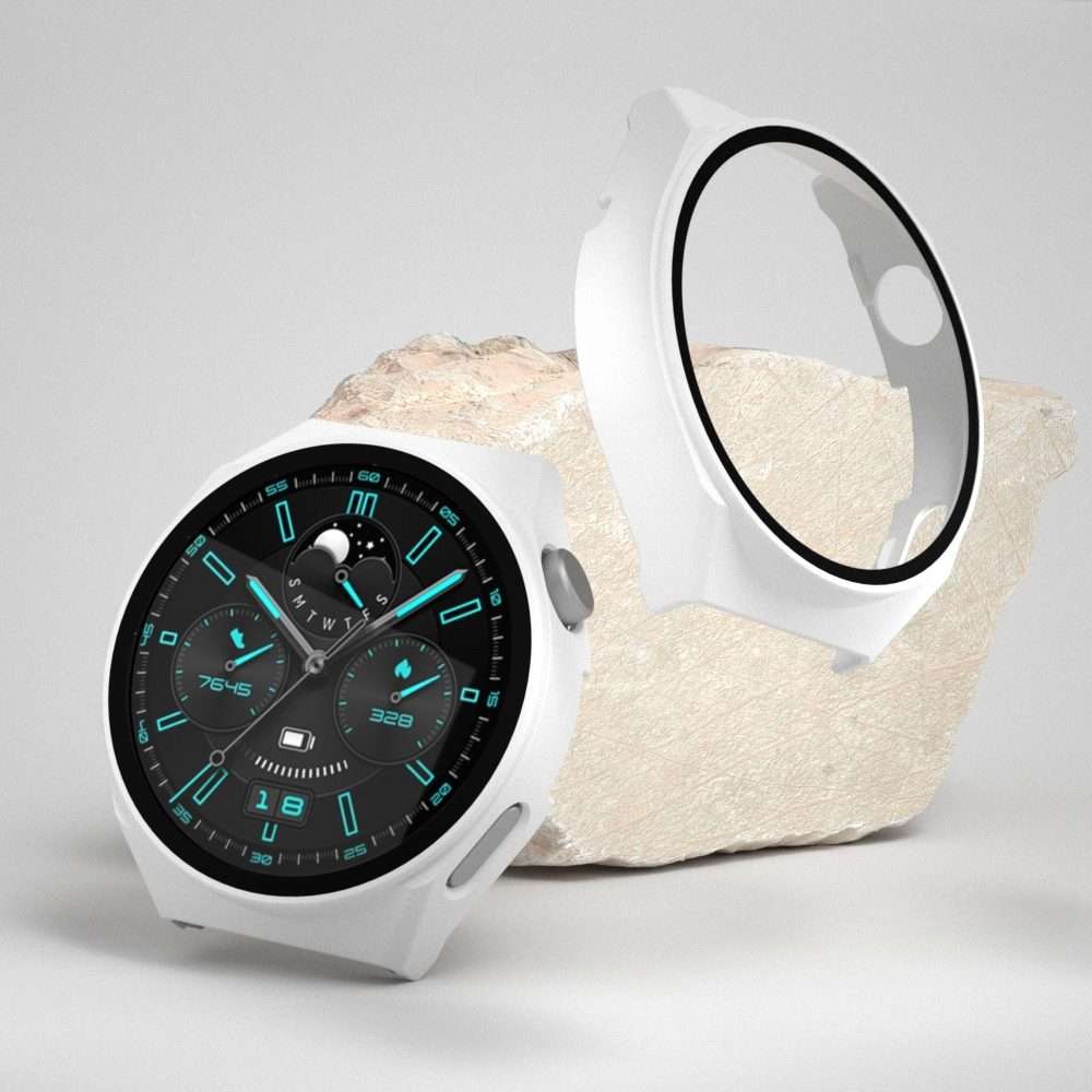 For Huawei GT3 Pro 46mm 2 in 1 PC Frame + Tempered Glass Film Watch Protective Case(White)