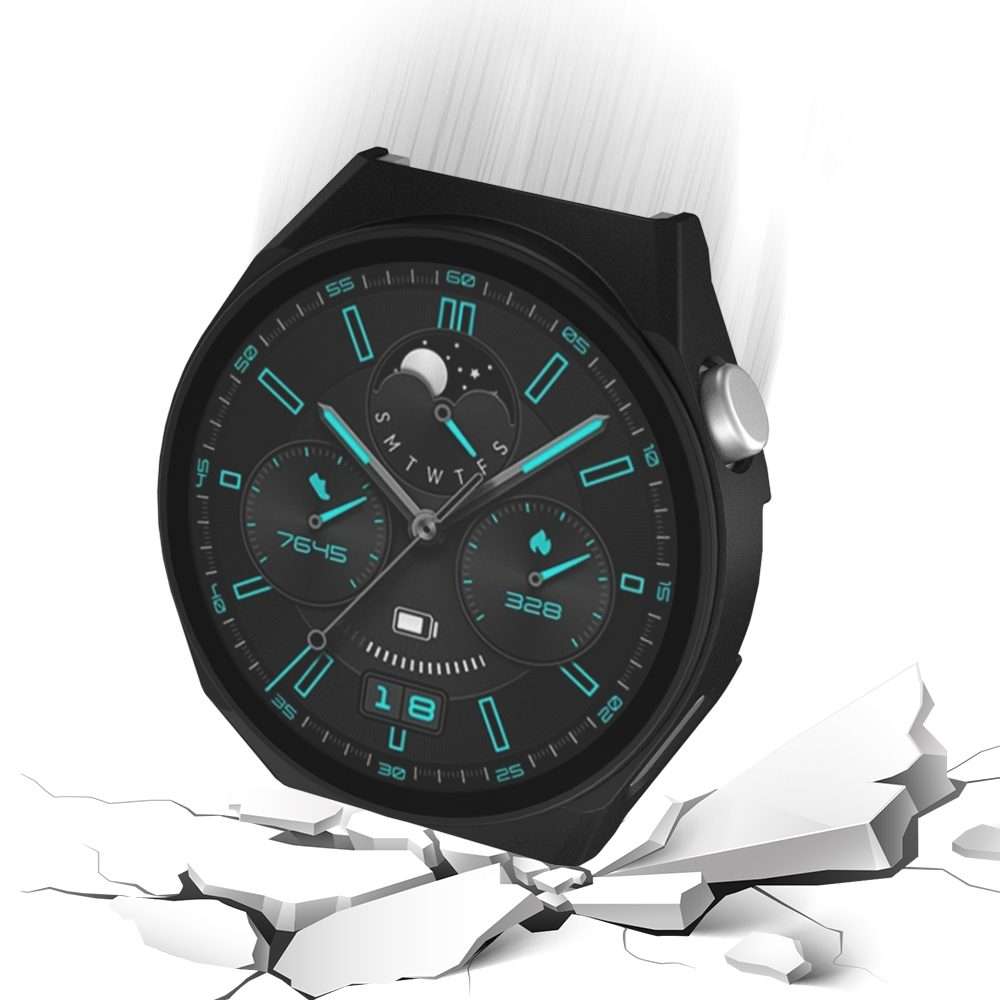 For Huawei GT3 Pro 46mm 2 in 1 PC Frame + Tempered Glass Film Watch Protective Case(Black)