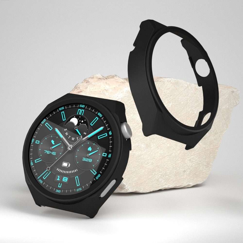 For Huawei GT3 Pro 46mm 2 in 1 PC Frame + Tempered Glass Film Watch Protective Case(Black)
