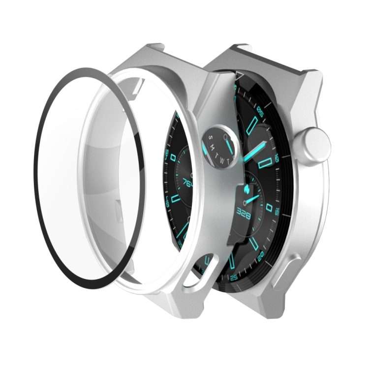 For Huawei GT3 Pro 46mm 2 in 1 PC Frame + Tempered Glass Film Watch Protective Case(Silver)