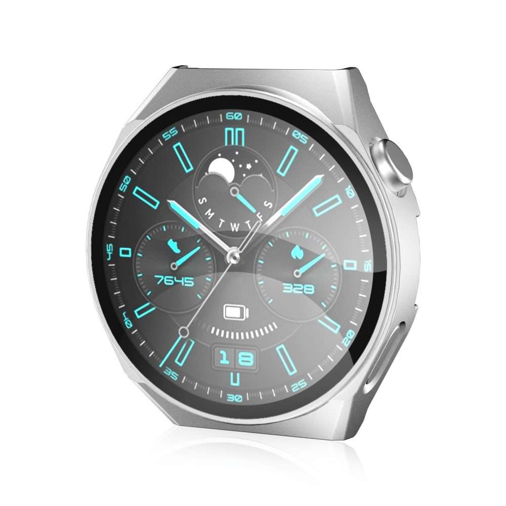 For Huawei GT3 Pro 46mm 2 in 1 PC Frame + Tempered Glass Film Watch Protective Case(Silver)