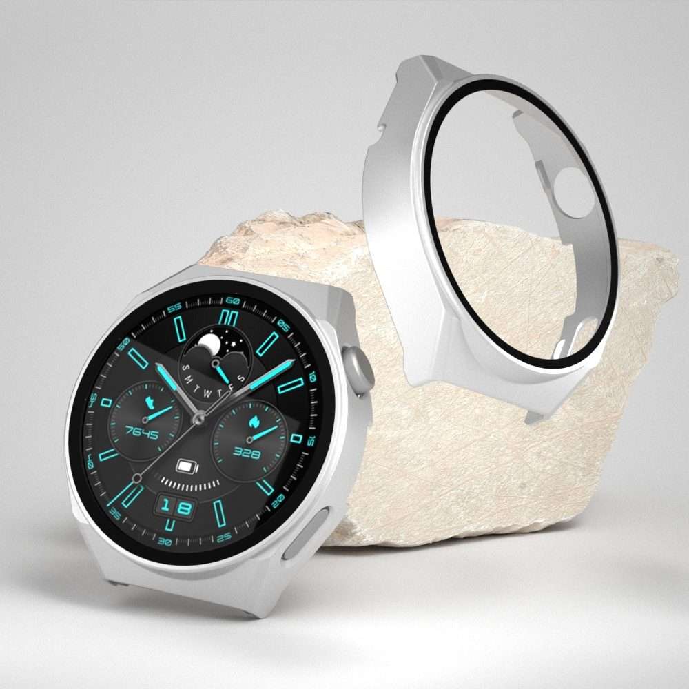 For Huawei GT3 Pro 46mm 2 in 1 PC Frame + Tempered Glass Film Watch Protective Case(Silver)