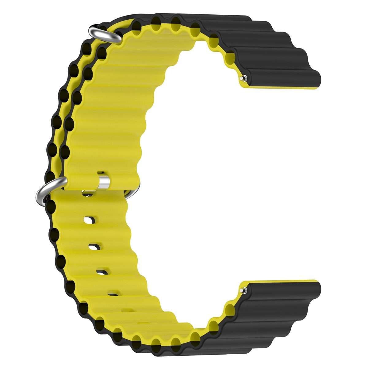 20mm Universal Ocean Style Silicone Two Color Watch Band(Black Yellow)