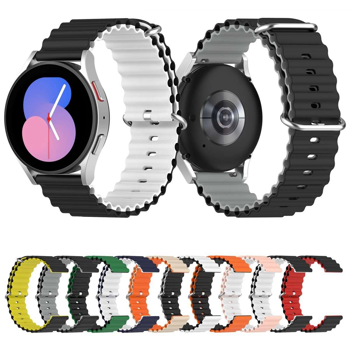 20mm Universal Ocean Style Silicone Two Color Watch Band(Black Grey)