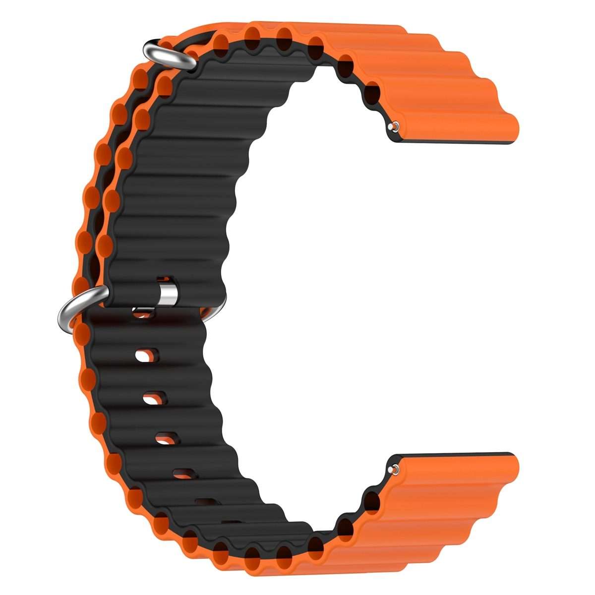 22mm Universal Ocean Style Silicone Two Color Watch Band(Orange Black)