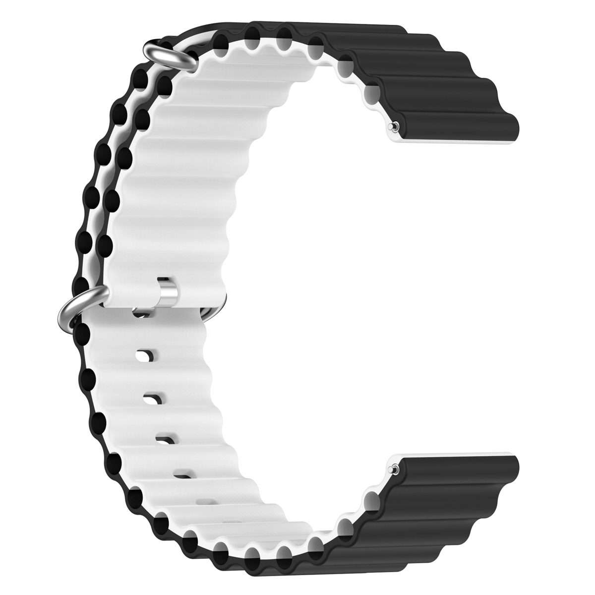 22mm Universal Ocean Style Silicone Two Color Watch Band(Black White)