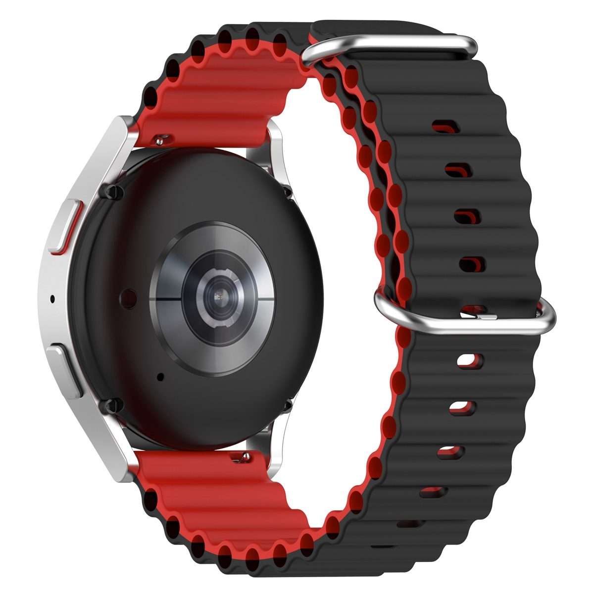 22mm Universal Ocean Style Silicone Two Color Watch Band(Black Red)