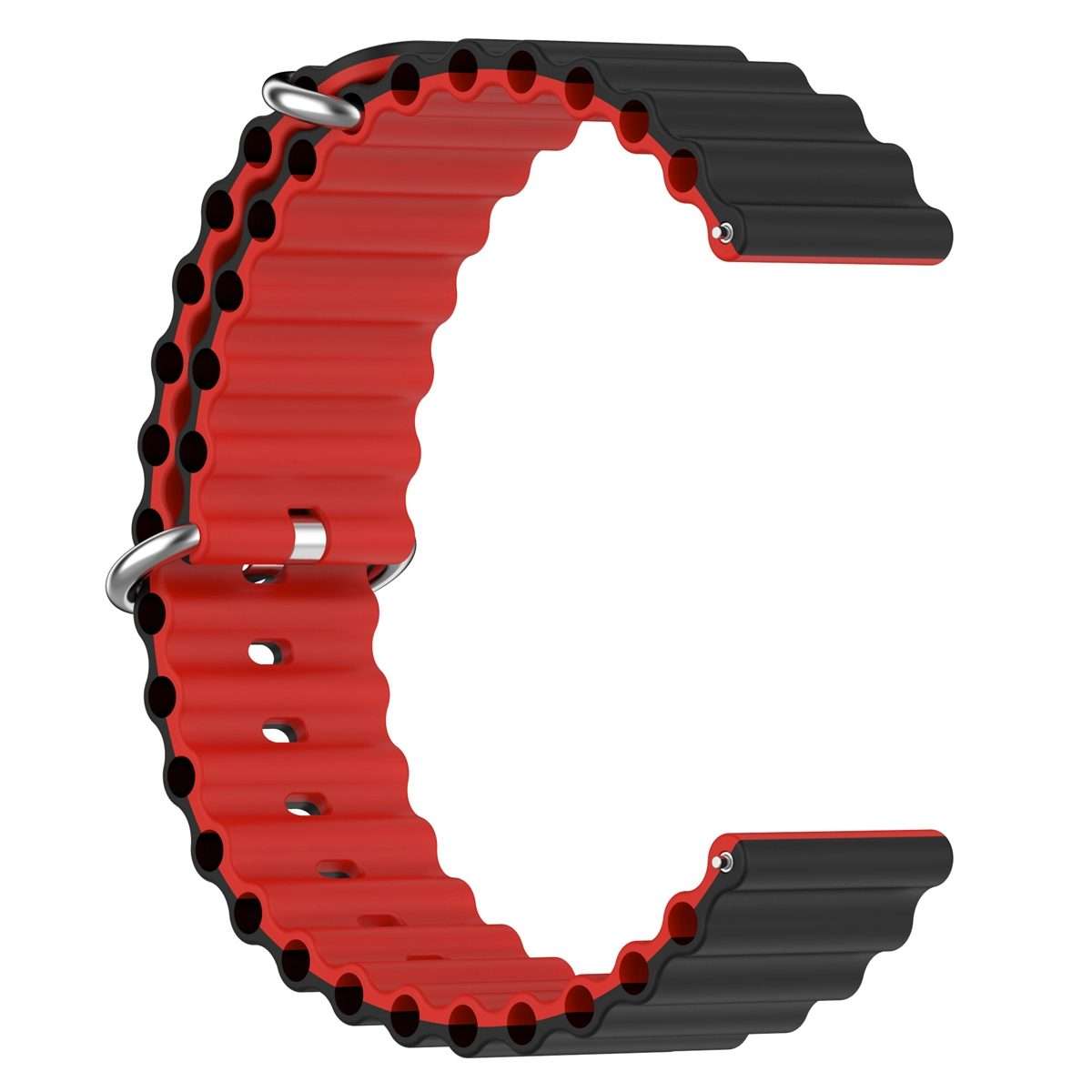 22mm Universal Ocean Style Silicone Two Color Watch Band(Black Red)