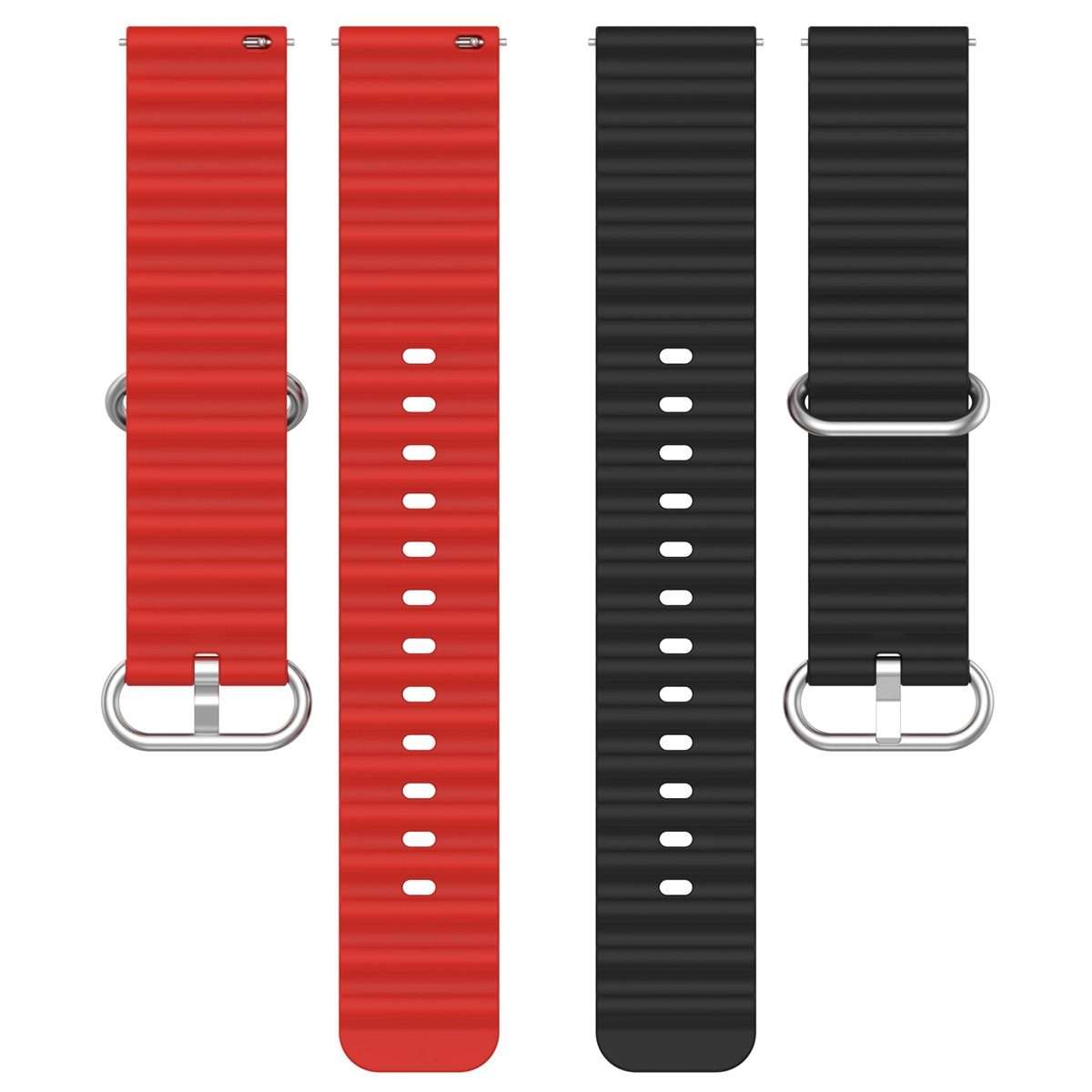 22mm Universal Ocean Style Silicone Two Color Watch Band(Black Red)