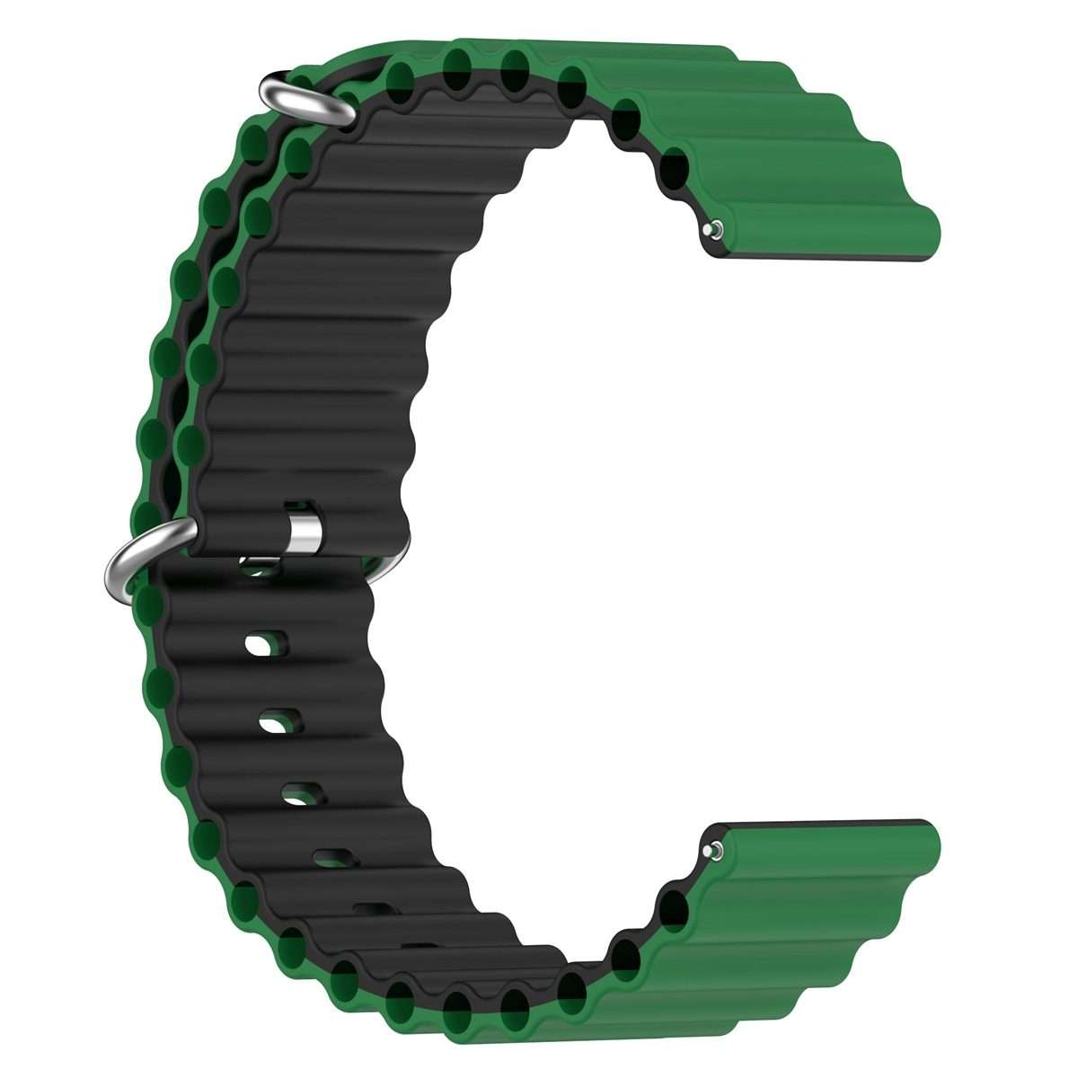22mm Universal Ocean Style Silicone Two Color Watch Band(Green Black)