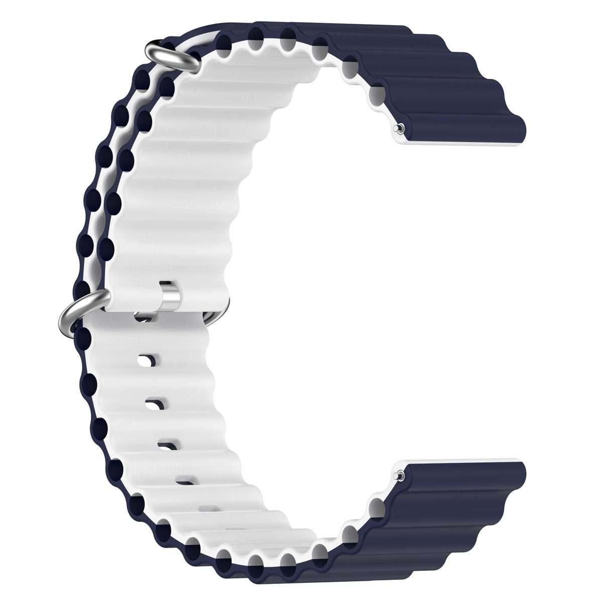 22mm Universal Ocean Style Silicone Two Color Watch Band(Midnight White)