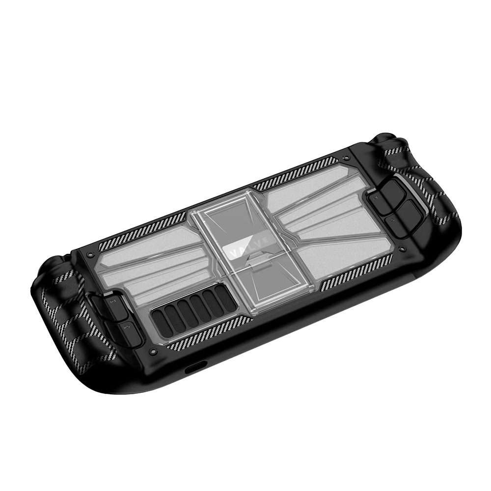 For Steam Deck Shockproof PC + TPU Game Console Protective Case with Holder(Black+Transparent)